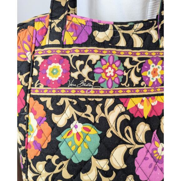 Vera Bradley Shoulder Tote Bag Bold Black Multicolor Boho Floral Quilt Festival - Picture 4 of 12